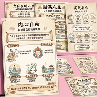 大自在的人生正念禅修图解贴纸人生自由修心养性大自在贴画diy