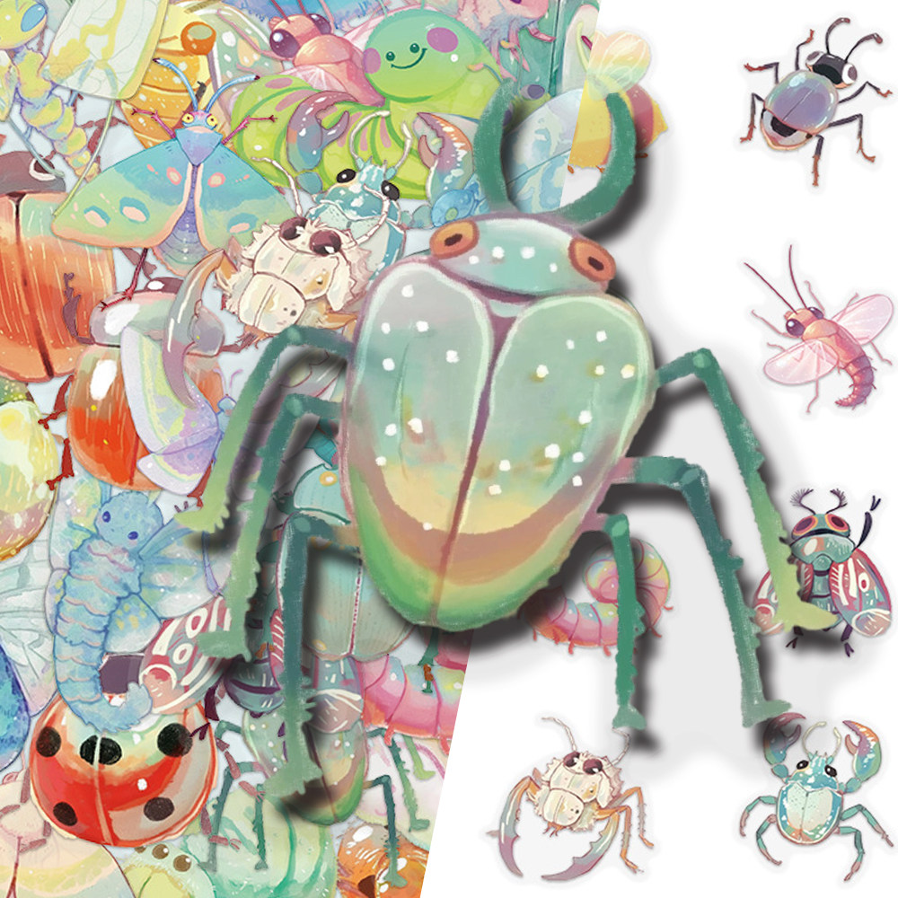 100张虫子PET贴纸ins风彩绘涂鸦甲虫高颜值装饰贴画diy手账本桌面,文具电教/文化用品/商务用品,贴纸/立体贴纸,淘宝优惠券,粉丝福利购,淘宝优惠卷