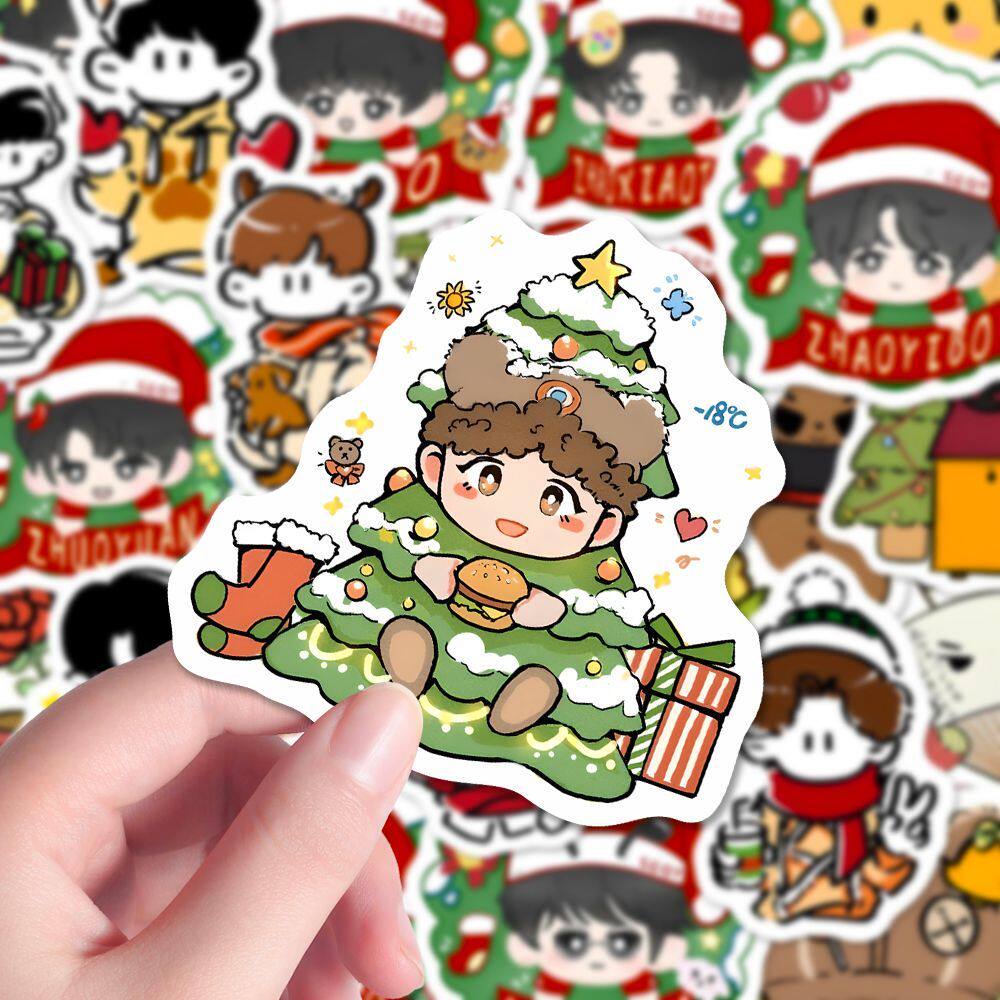112张后陡门十个勤天圣诞节贴纸可爱卡通Q版节日物料手机壳贴画