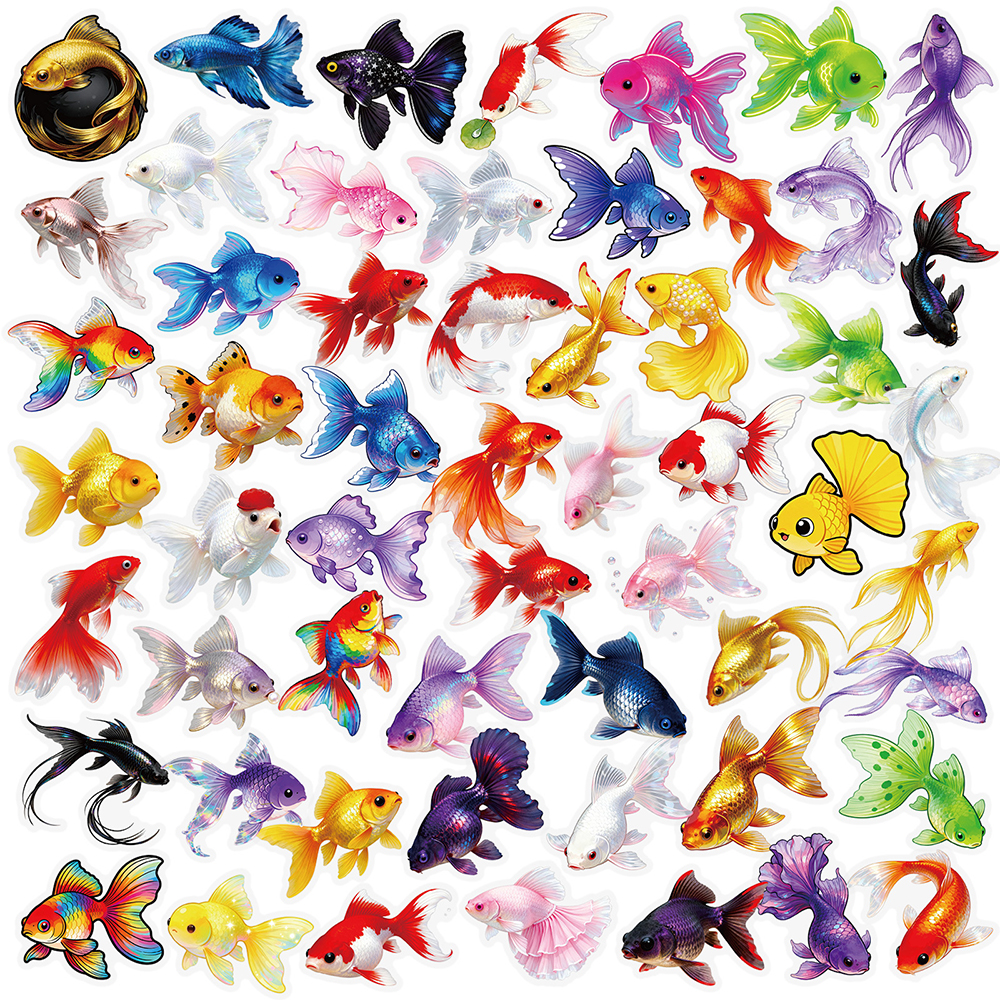 112张彩色金鱼PET贴纸写实高清精美观赏小鱼diy装饰水杯手机贴画