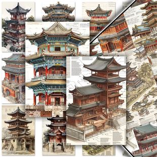 126张古代建筑设计贴纸中国古建之美老祖宗的审美创意diy平板手账