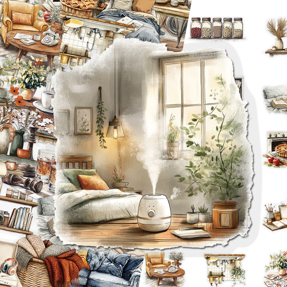 100张家具艺术PET贴纸复古文艺卡通创意小物件涂鸦diy手账本防水