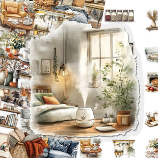 100张家具艺术PET贴纸复古文艺卡通创意小物件涂鸦diy手账本防水