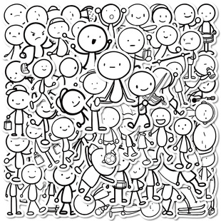 112张简笔画线条小人贴纸简约可爱趣味搞怪表情包贴画diy桌面手账