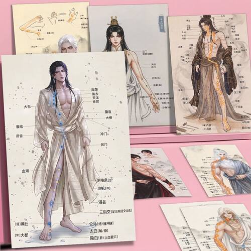 24张记住穴位贴纸古风人体结构学习图谱分解图彩图版穴位记忆贴画