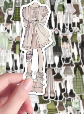 228张OC服设素材贴纸ins风绿色小清新oc服装绘画参考diy手机手账