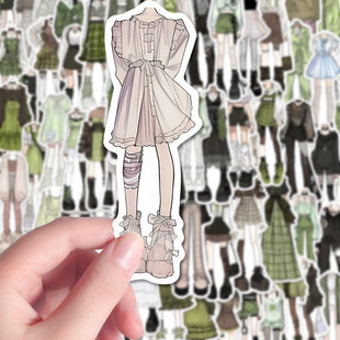 228张OC服设素材贴纸ins风绿色小清新oc服装绘画参考diy手机手账