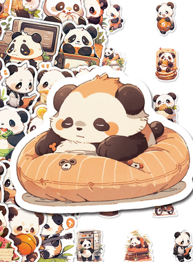 120张国宝小熊猫日常贴纸卡通可爱生活小场景diy桌面手机壳贴画