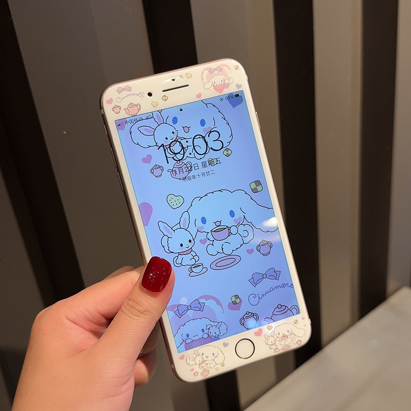适用苹果4S手机贴膜5se全包7plus可爱7卡通浮雕女iPhone8plus碳纤维软边钢化彩膜6s全屏覆盖少女心SE二代三代