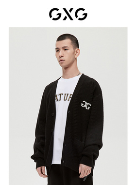 GXG男装商场专柜同款潮流黑色开襟毛衫男开衫1301338 GED13022564