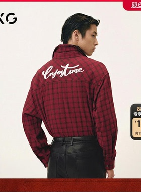 GXG男装 红色圣诞格纹时尚长袖衬衫外套男上衣新年 25春新品