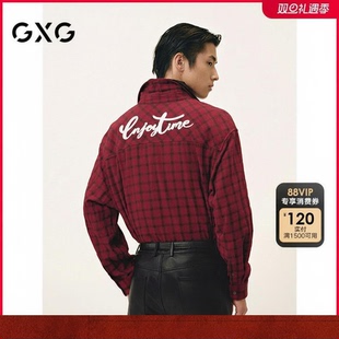 GXG男装 红色圣诞格纹时尚长袖衬衫外套男上衣新年 25春新品