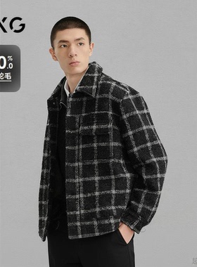 GXG男装 商场同款含羊驼绒灰格通勤短款大衣 24冬新品G24X064038