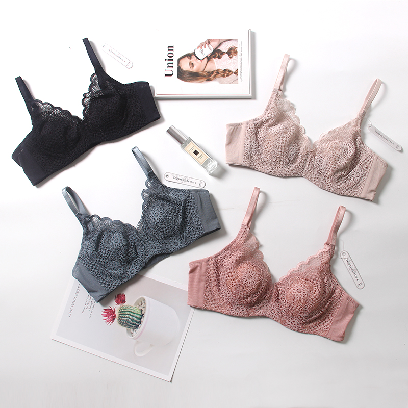 双排扣软钢圈文胸超薄蕾丝兔耳杯