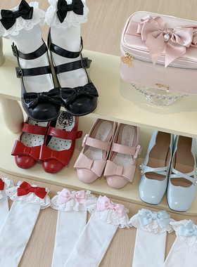 7月新品蔷薇茶会Lolita袜子cla女蝴蝶结中筒袜洛丽塔蕾丝花边棉袜
