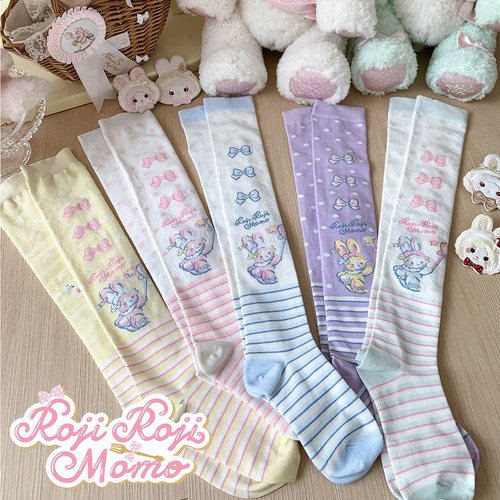 roji联名momo条纹呲甜棉过膝袜