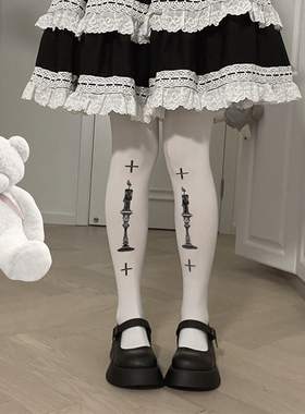 roji祈祷Lolita袜子女春夏80D天鹅绒印花连裤袜洛丽塔甜日系lo袜