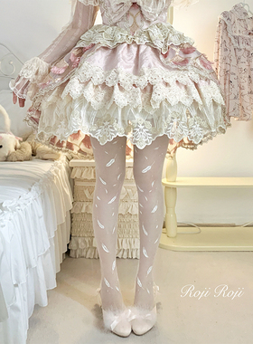 roji原创羽毛Lolita袜子女春夏任意剪菠萝袜洛丽塔日系印花连裤袜