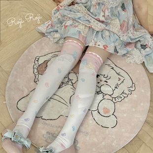糖果袋Lolita袜子女春夏秋中筒袜天鹅绒印花过膝袜洛丽塔日系甜美