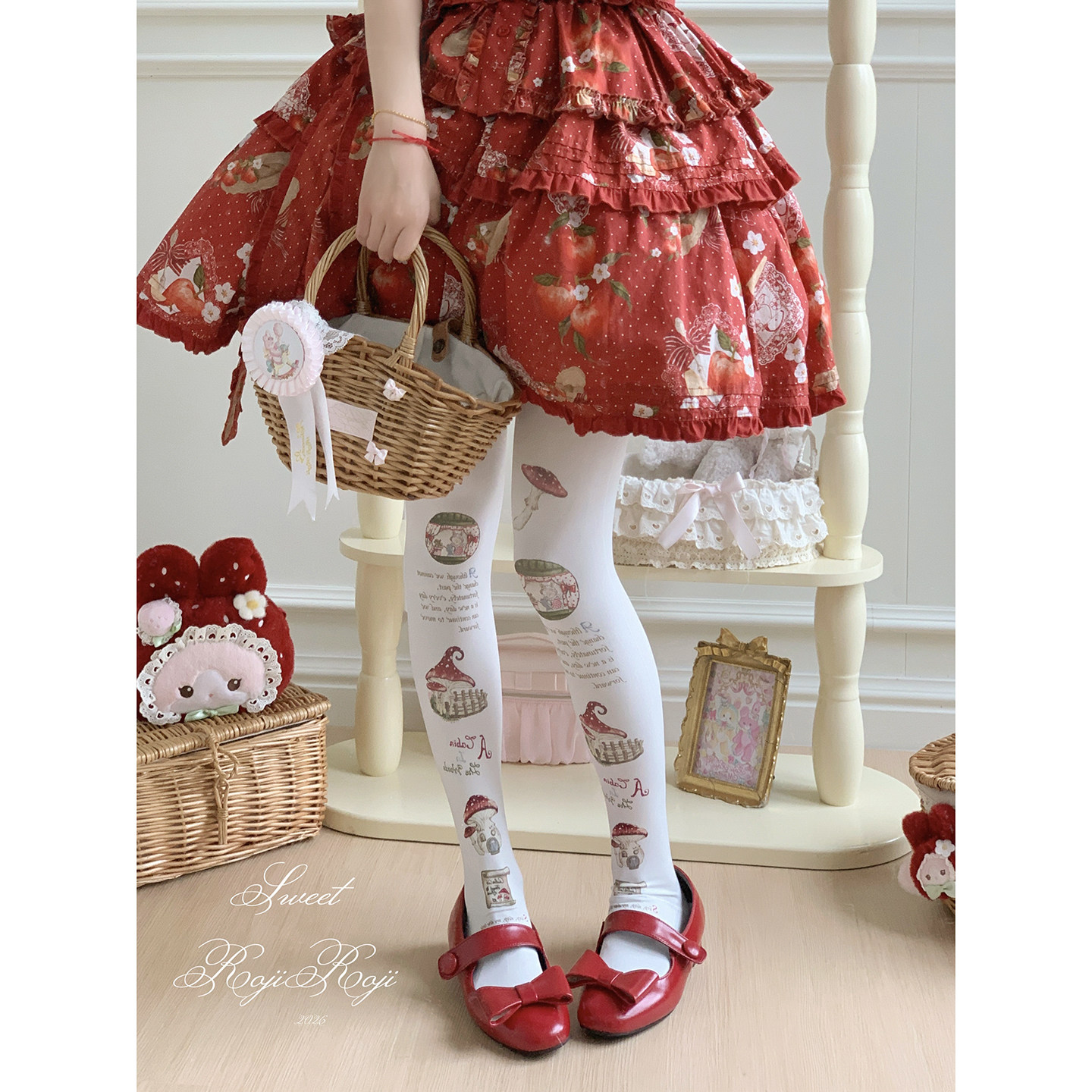 roji林中小屋Lolita袜女春美肤袜天鹅绒印花连裤袜洛丽塔日系甜美
