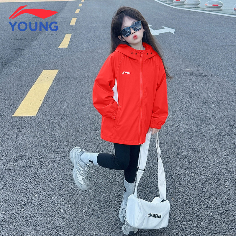 李宁儿童风衣2026春季新款女童轻薄运动外套青少年户外休闲上衣
