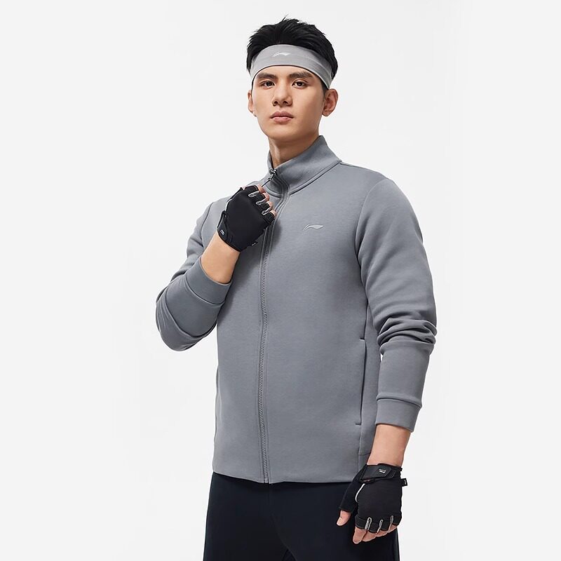 李宁跑训系列男子卫衣健身轻质立领速干防风运动开衫卫衣AWDU125
