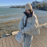 浅蓝色巨好看针织立领羽绒服女2025冬季新款韩系小个子白鸭绒外套，女装羽绒服，2C183