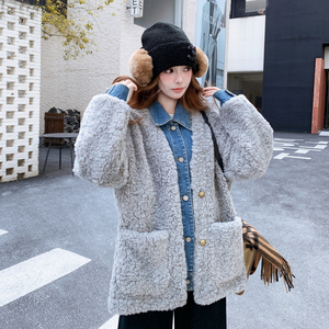 新品  毛毛+牛仔假两件外套N126p245控378图片