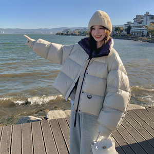 浅蓝色巨好看针织立领羽绒服女2025冬季新款韩系小个子白鸭绒外套图片