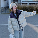 浅蓝色巨好看针织立领羽绒服女2025冬季新款韩系小个子白鸭绒外套，女装羽绒服，2C183