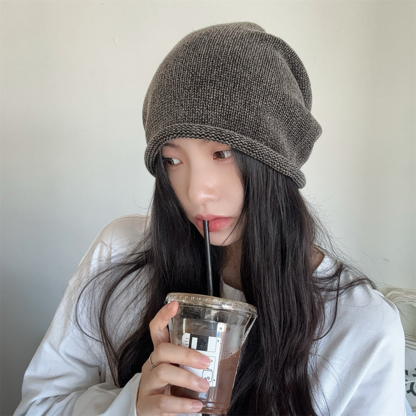 水洗复古做旧大头围针织堆堆帽