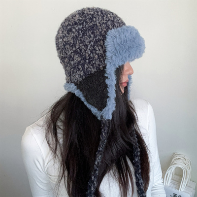 撞色混色厚实针织雷锋帽