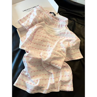 家居服套装 短袖 舒适亲肤短裤 少女甜美风粉色爱心睡衣女春2026新款