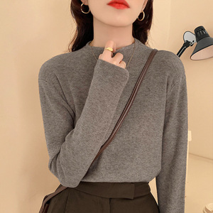 半高领针织衫女2023秋冬套头毛衣内搭长袖打底衫中领修身针织上衣