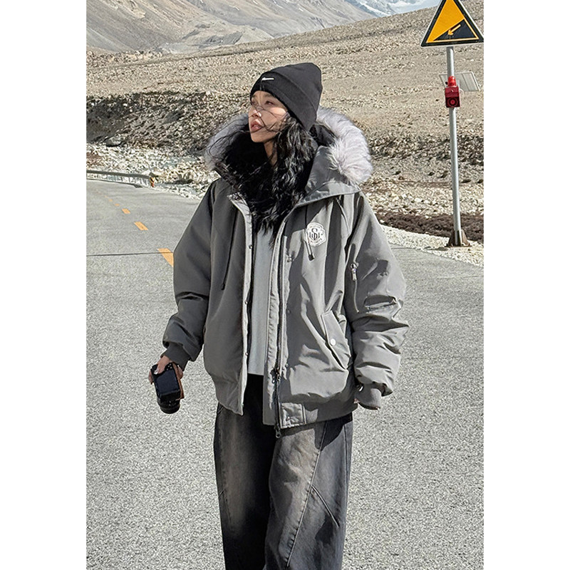 2025冬季新款大毛领连帽棉服女韩版宽松加厚保暖防寒棉衣派克外套