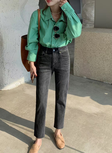 春上新!欧韩货2026新款毛边加绒显瘦百搭高腰烟管牛仔裤67180-3#