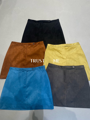 正版韩系简约高级感百搭鹿皮绒A字短裙半身裙含安全裤23270#