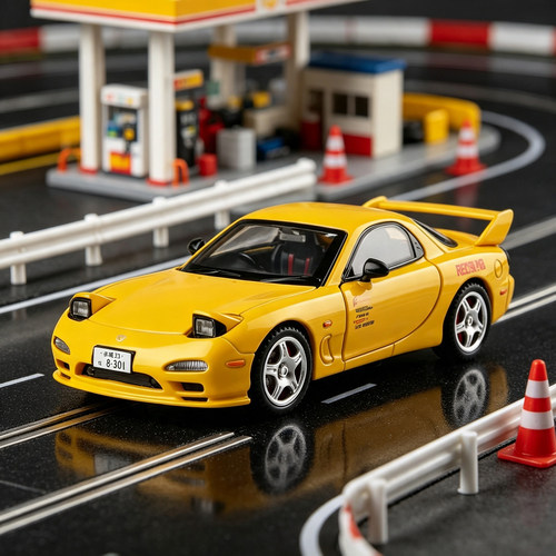 建元1:32正版授权马自达RX7-FD跑车四开门声光回力合金车模型摆件