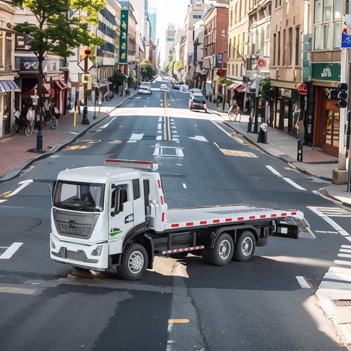 驰美1:32道路救援拖车翻头开门声光回力合金车模型工程运输车玩具