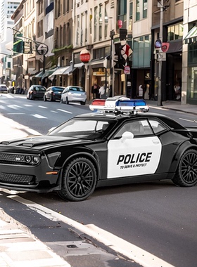 嘉业1:32道奇地狱猫SRT警车声光回力四开门合金跑车模型玩具摆件