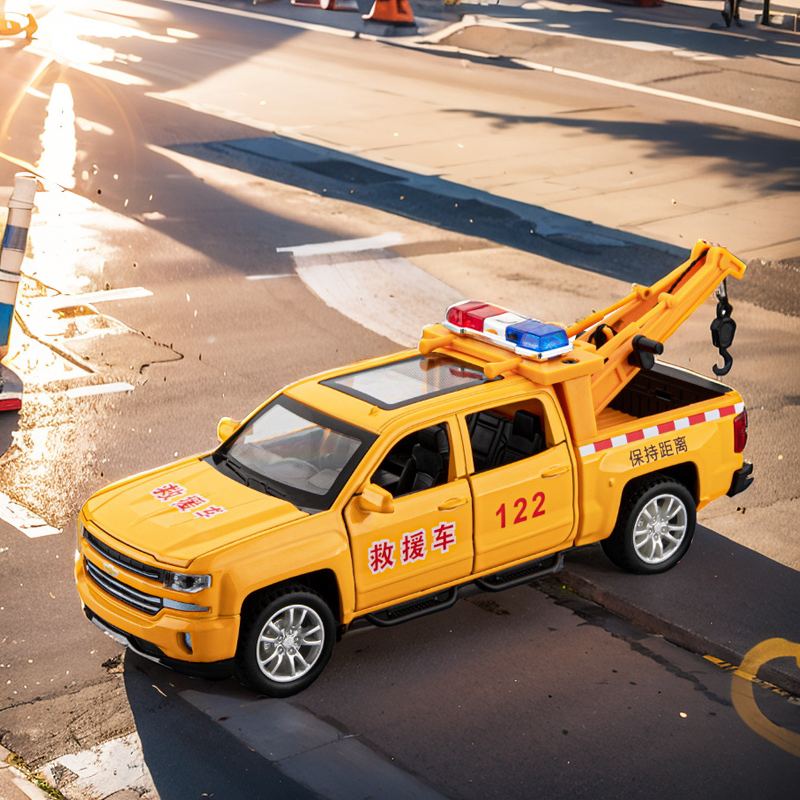 新款1:32雪佛兰道路救援拖车牵引车声光回力合金车模型儿童玩具