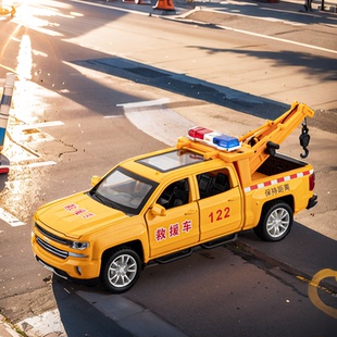 新款1:32雪佛兰道路救援拖车牵引车声光回力合金车模型儿童玩具