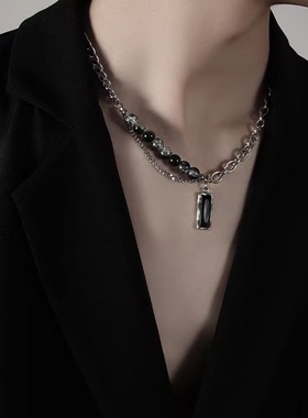 男生项链体育生1S0M冷淡风小众设计轻奢个性暗黑高级灰钻钛钢项饰