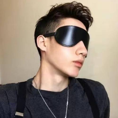 男生眼罩眼贴体育生1S黑色皮革眼罩型男弹性可调节睡眠不漏光眼罩