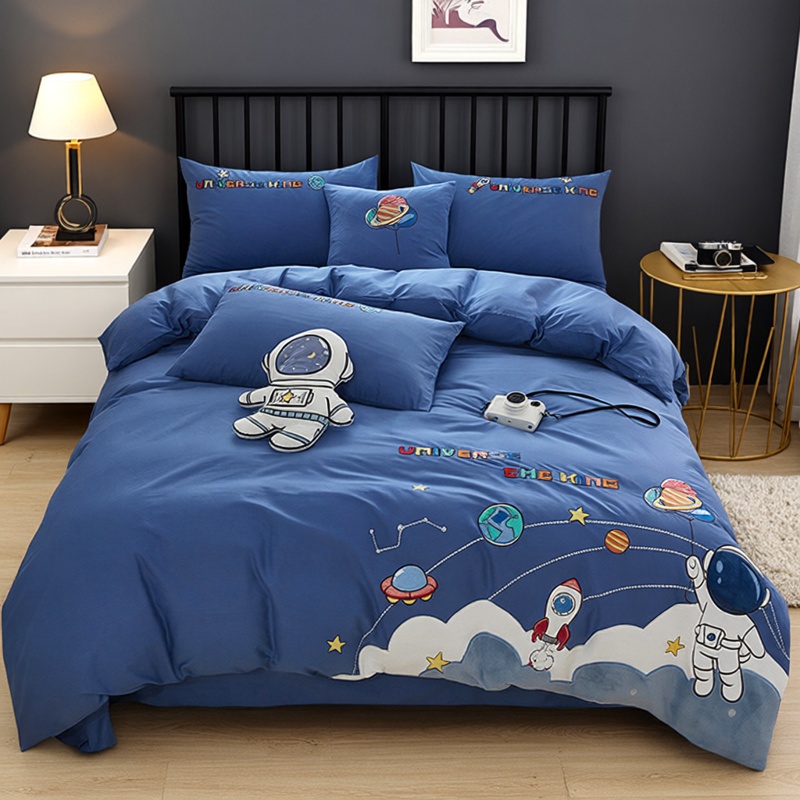 全棉磨毛可爱儿童卡通刺绣四件套