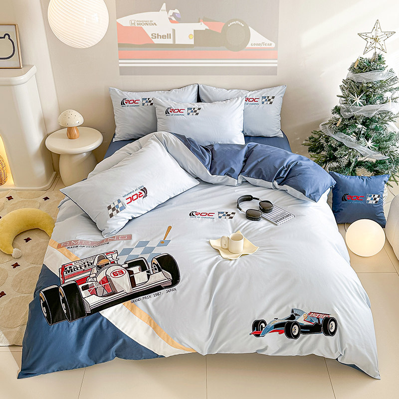 儿童房床单四件套小男孩纯棉卡通被套1.5米100全棉三件套1.2床笠