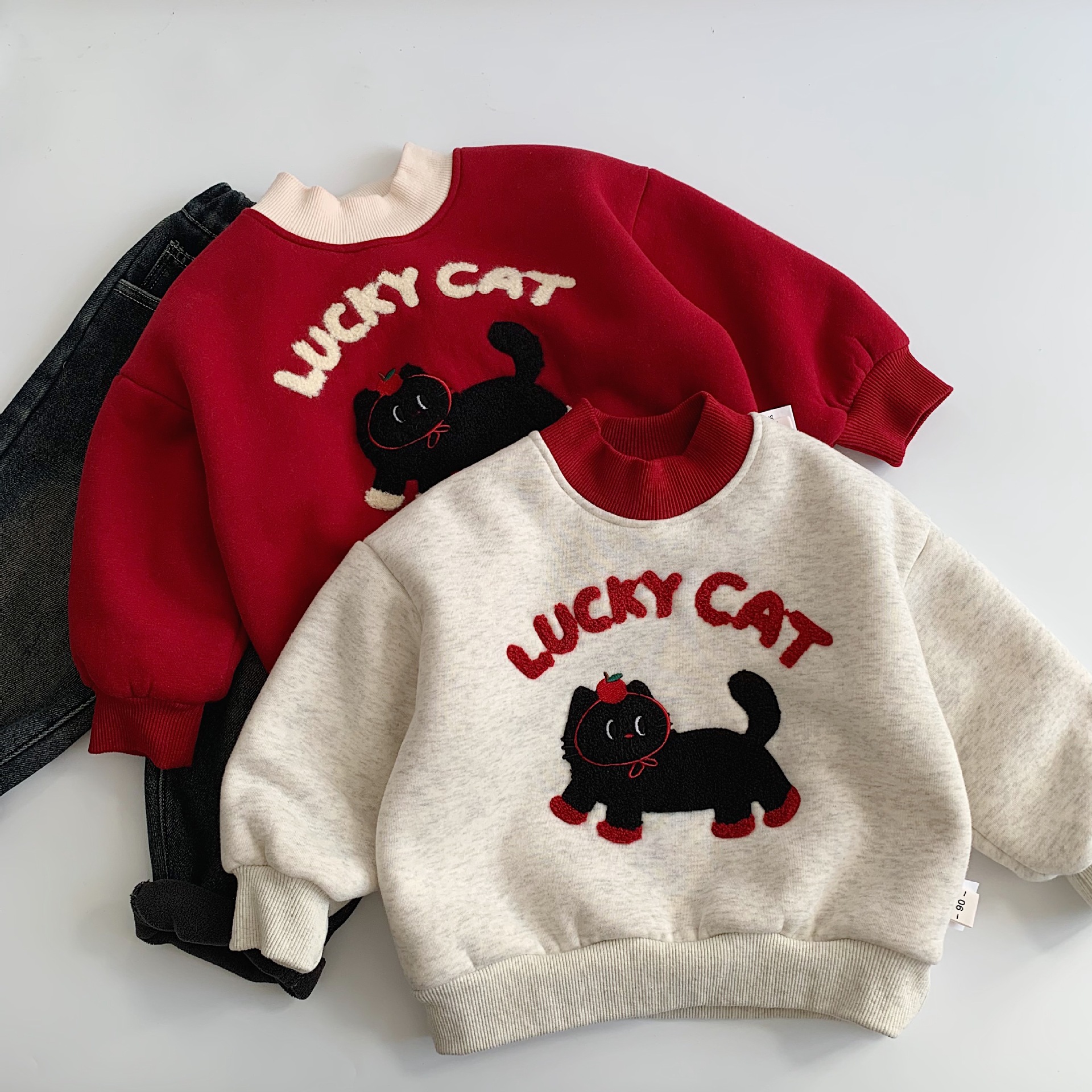 儿童半高领卡通加绒卫衣男女童