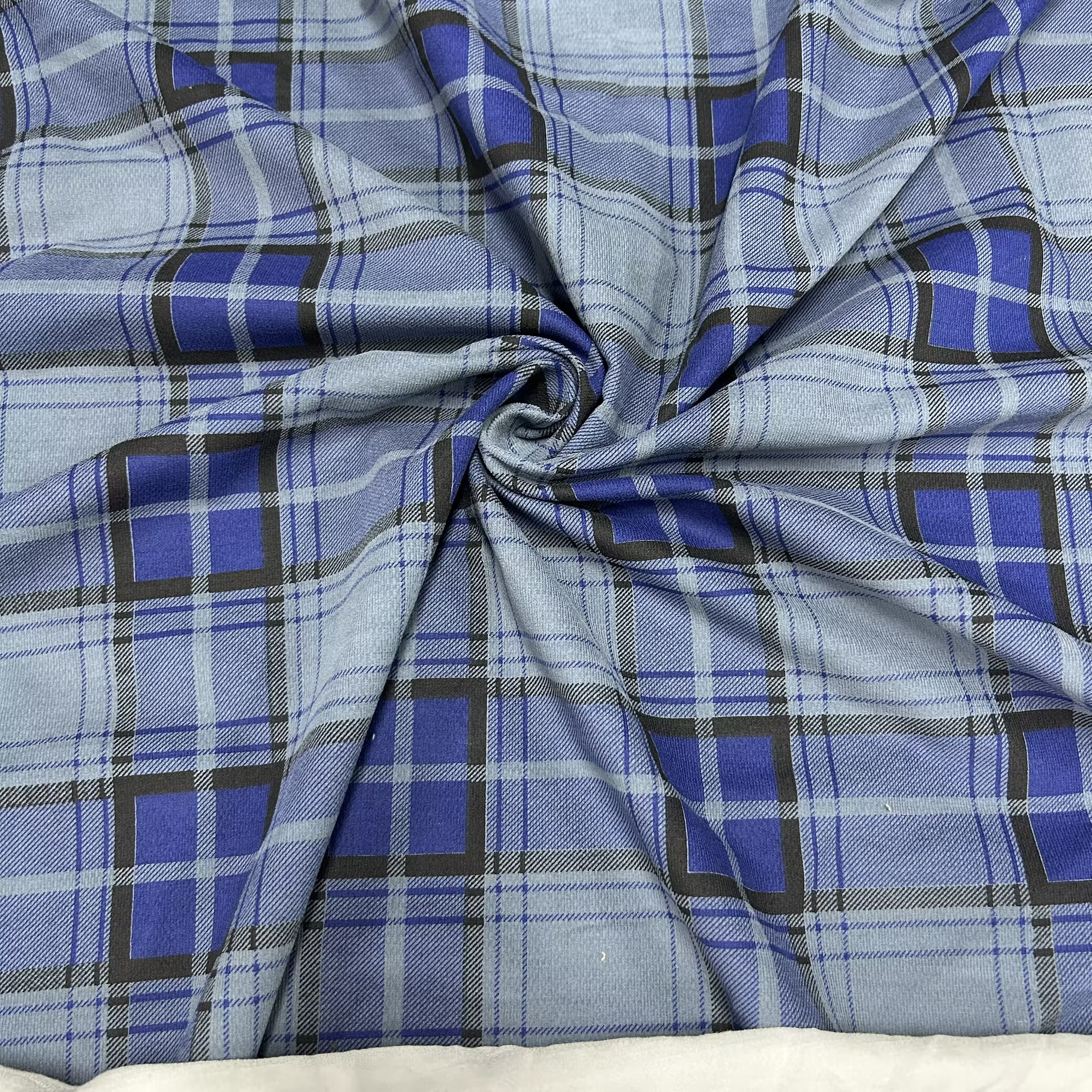 灰蓝色纯棉加绒格子布料DIY连衣裙裤子衬衫开衫外套JK