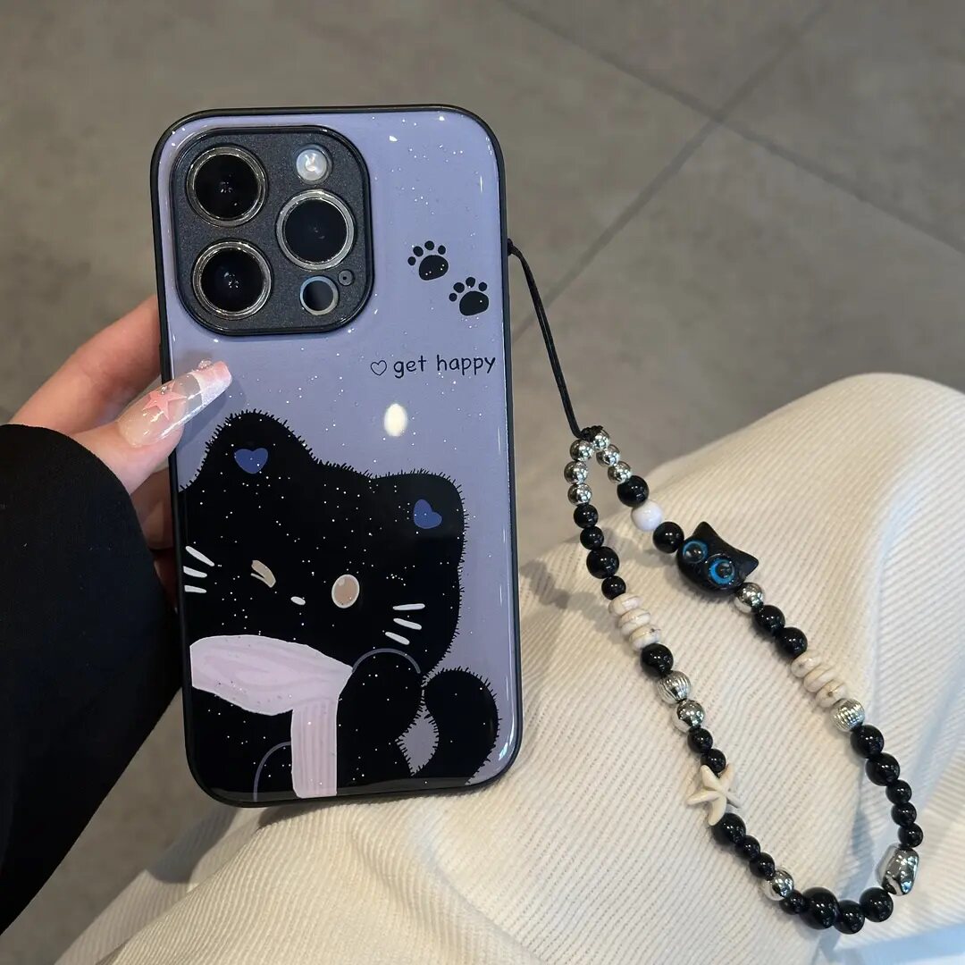 眨眼粉巾黑猫适用于苹果17promax手机壳16/15/14pro华为NOVA14/13pro可爱OPPORENO14荣耀400红米K80小米15