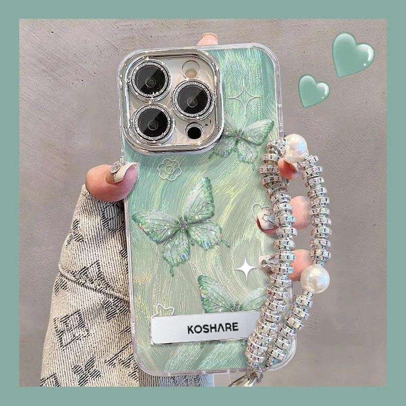 彩晶蝴蝶适用苹果iPhone15手机壳vivoX100荣耀200新款OPPOReno12华为mate60全包Pura70女nova11小米14红米k70